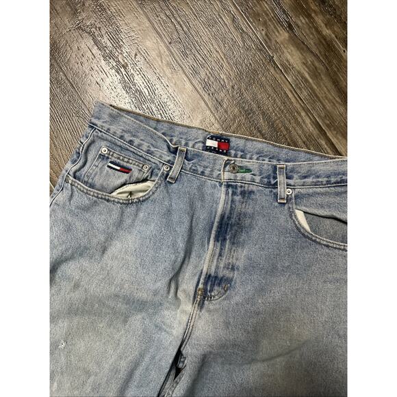 Vintage Tommy Jeans Mens 34x34 Light Wash Denim Flag Y2K 90s Dad Pants - Picture 2 of 9
